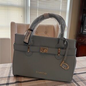 Bebe Sky Blue Satchel with Gold Accents
